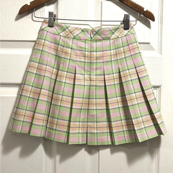 Aritzia Sunday Best Sun-deh Pleated Mini Skirt lime/fuchsia Plaid Size 00 XXS - Picture 7 of 11